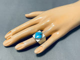 Men's Diamond Shaped Turquoise Vintage Native American Navajo Sterling Silver Ring-Nativo Arts