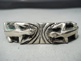 Detailed Heavy Vintage Native American Navajo Lizard Sterling Silver Bracelet-Nativo Arts