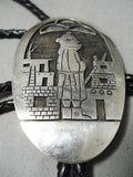 Important Vintage Native American Hopi Frank Laheleon Sterling Silver Mudhead Bolo Tie-Nativo Arts