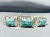 One Of The Best Vintage Native American Navajo Turquoise Inlay Link Sterling Silver Bracelet-Nativo Arts