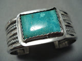 Heavy Vintage Native American Navajo Squared Turquoise Sterling Silver Bracelet-Nativo Arts