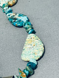 Iconic Native American Navajo Old Kingman Royston Turquoise Sterling Silver Feather Necklace-Nativo Arts