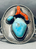 Huge Vintage Native American Navajo Turquoise Branch Coral Sterling Silver Bracelet-Nativo Arts