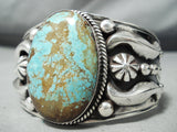 Native American Heavy Hand Repoussed Sterling Silver #8 Turquoise Bracelet-Nativo Arts