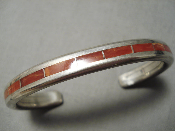 Thicker Heavy Vintage Zuni Coral Sterling Silver Native American Bracelet-Nativo Arts