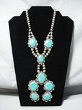 One Of The Best Vintage Native American Navajo Turquoise Sterling Silver Necklace Old-Nativo Arts