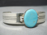 Rare Sky Blue Turquoise Vintage Native American Navajo Sterling Silver Bracelet-Nativo Arts