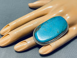 Gigantic Tso Family Native American Navajo Signed Kingman Turquoise Sterling Silver Ring-Nativo Arts