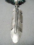 Detailed!! Native American Navajo Green Turquoise Sterling Silver Feather Necklace!-Nativo Arts
