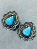 Signed Vintage Native American Navajo Turquoise Sterling Silver Earrings-Nativo Arts