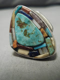 Native American Important Vintage Santo Domingo Turquoise Inlay Sterling Silver Ring-Nativo Arts