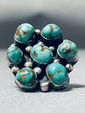 Mind Boggling Vintage Native American Navajo #8 Turquoise Sterling Silver Ring-Nativo Arts