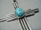 Expressive Navajo Turquoise Sterling Silver Cross Pendant Native American-Nativo Arts