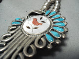 Signed Vintage Native American Navajo Museum Turquoise Sterling Silver Squash Blossom Necklace-Nativo Arts