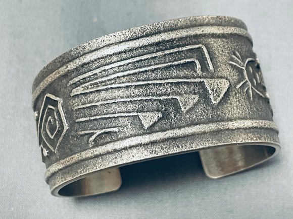 One Of The Most Unique Ever Native American Navajo Kachina Signed Sterling Silver Bracelet-Nativo Arts