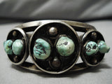 Opulent Vintage Native American Navajo Sectioned Cerrillos Turquoise Sterling Silver Bracelet-Nativo Arts