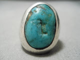 Native American Heavy Heavy!! Vintage Navajo Thick Sterling Silver Turquoise Ring Old-Nativo Arts