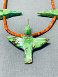 Very Unique Southwestern Gaspeite Corasl Sterling Silver Bird Necklace-Nativo Arts