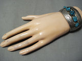 Chunky Turquoise Vintage Native American Navajo Sterling Silver Bracelet Old-Nativo Arts