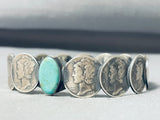 Sensational Native American Navajo Signed Royston Turquoise 14 Mercury Silver Dimes Bangle-Nativo Arts