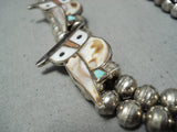 Detailed Vintage Native American Zuni Turquoise Owl Sterling Silver Squash Blossom Necklace-Nativo Arts