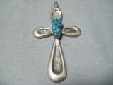 Amazing Vintage Native American Navajo Turquoise Sterling Silver Cross Pendant Old-Nativo Arts