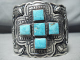 One Of The Best Native American Navajo Turquoise Cross Sterling Silver Bracelet-Nativo Arts