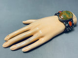 One Of The Best Vintage Native American Navajo Olive Green Turquoise Sterling Silver Bracelet-Nativo Arts