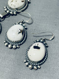 Fabulous Native American Navajo White Buffalo Turquoise Sterling Silver Necklace & Earrings Set-Nativo Arts