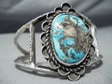 Huge Vintage Native American Navajo Old Morenci Turquoise Sterling Silver Wave Bracelet Old-Nativo Arts