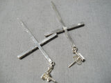 Wonderful Vintage Native American Zuni Turquoise Sterling Silver Cross Earrings Old-Nativo Arts
