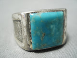 Incredible Men's Vintage Native American Navajo Squared Turquoise Sterling Silver Ring-Nativo Arts