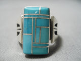 Native American Stunning Vintage Huge Inlay Turquoise Sterling Silver Channel Ring-Nativo Arts
