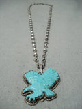 Hand Carved Eagle Vintage Native American Navajo Turquoise Sterling Silver Necklace Old-Nativo Arts