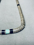 Rare Heavy Sterling Silver Heishi Vintage Native American Navajo Turquoise Necklace Old-Nativo Arts