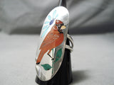 Towering Quam Sr. Native American Zuni Coral Turquoise Sterling Silver Cardinal Ring-Nativo Arts