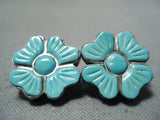Native American Exquisite Vintage Zuni Blue Gem Florals Sterling Silver Earrings-Nativo Arts