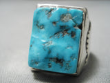 Unbelievable Vintage Native American Navajo Kingman Turquoise Sterling Silver Ring Old-Nativo Arts