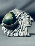 Striking San Felipe Damale Turquoise Sterling Silver Chief Ring-Nativo Arts