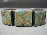 Huge Vintage Native American Navajo Squared Royston Turquoise Sterling Silver Bracelet Old-Nativo Arts