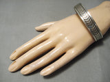 Exceptional Vintage Native American Navajo Hand Tooled Sterling Silver Bangle Bracelet-Nativo Arts