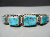 Stunning Vintage Native American Navajo Squared Turquoise Sterling Silver Bracelet Old-Nativo Arts