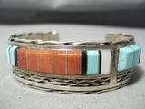 Martin And Esther Panteah Turquoise Coral Sterling Silver Native American Zuni Bracelet-Nativo Arts