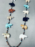 Stunning Native American Navajo Turquoise Coral Sterling Silver Animal Fetish Necklace-Nativo Arts