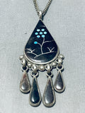 Native American Incredible Vintage Zuni Blue Gem Turquoise & Jet Stone Sterling Silver Necklace-Nativo Arts