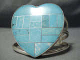 Detailed Love Heart Native American Navajo Turquoise Inlay Sterling Silver Heart Bracelet-Nativo Arts