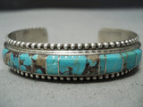 Superior Vintage Native American Navajo Morenci Turquoise Sterling Silver Inlay Bracelet-Nativo Arts
