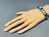 Thicker Vintage Navajo Inlay Sterling Silver Turquoise Bracelet-Nativo Arts