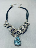 One Of The Best Vintage Native American Navajo Spiderweb Turquoise Sterling Silver Necklace-Nativo Arts