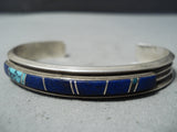 Marv Thompson Vintage Native American Navajo Lapis And Turquoise Sterling Silver Bracelet-Nativo Arts